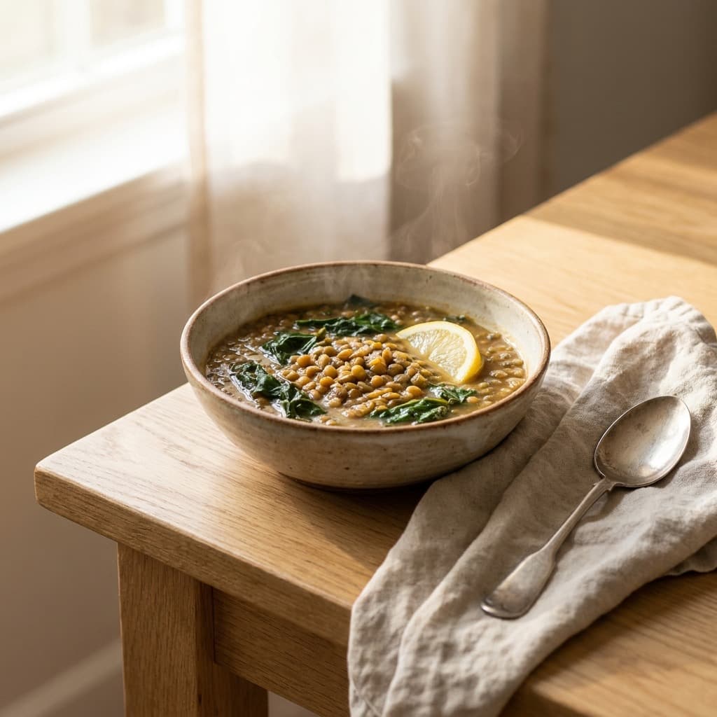 Lentil soup with greens