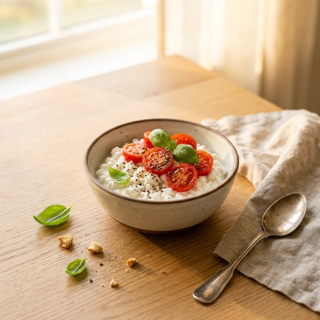 Cottage cheese bowl with tomatoes
