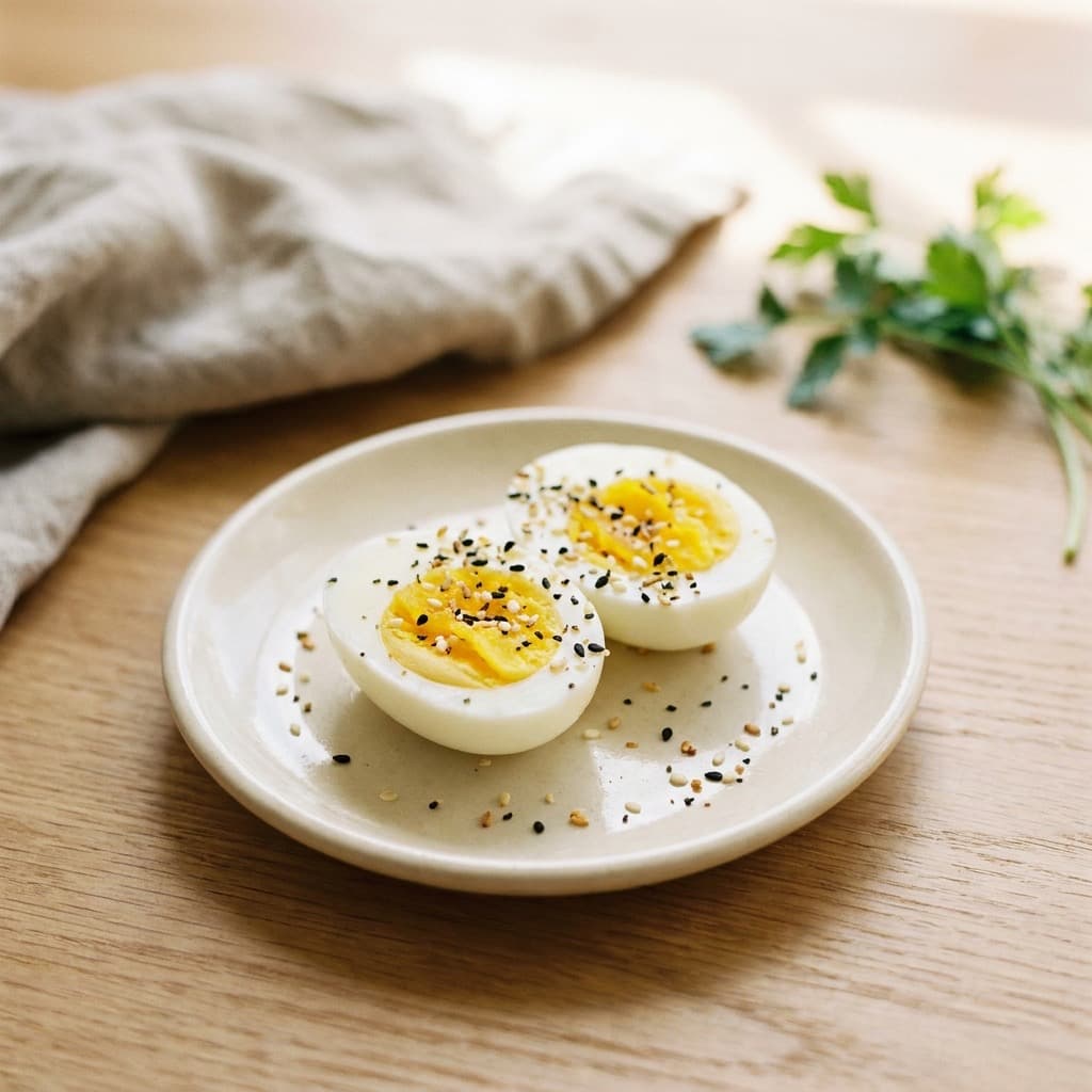 Two boiled eggs, everything seasoning