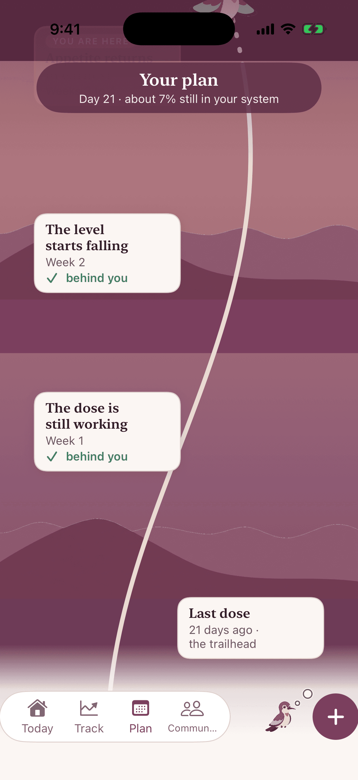 Plan: the week-by-week trail from the last dose